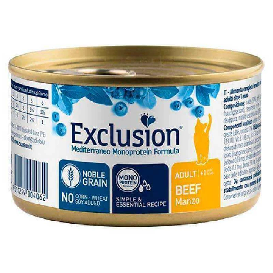 Exclusion Noble Grain Cat Adult Beef - Консервований монопротеїновий корм з яловичиною для дорослих котів всіх порід; 85 г: ціни та характеристики