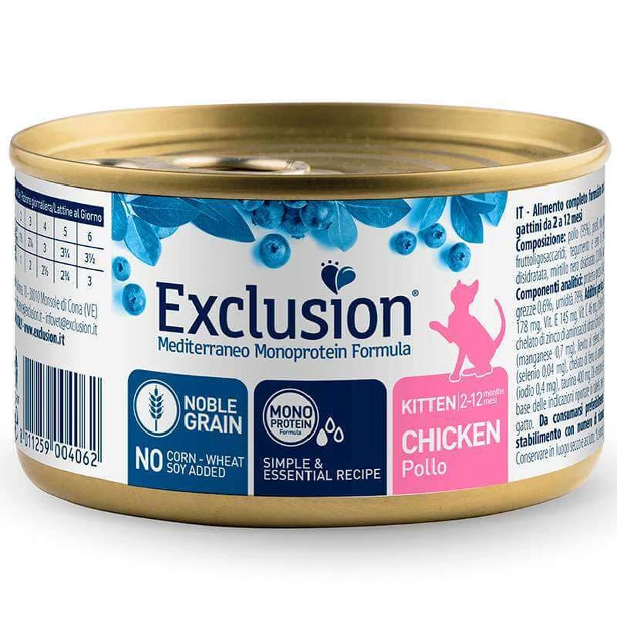 Exclusion Noble Grain Cat Kitten Chicken - Консервований монопротеїновий корм з куркою для кошенят (2-12 міс); 85 г: ціни та характеристики