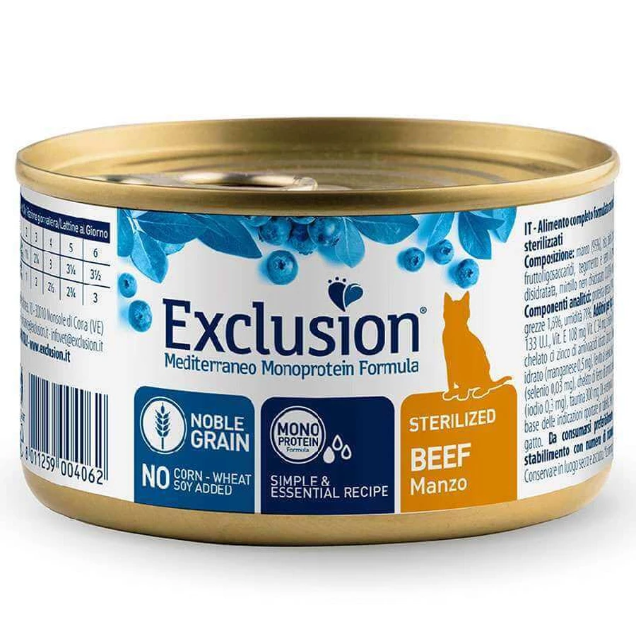 Exclusion Noble Grain Cat Sterilized Beef - Консервований монопротеїновий корм з яловичиною для стерилізованих котів; 85 г: ціни та характеристики