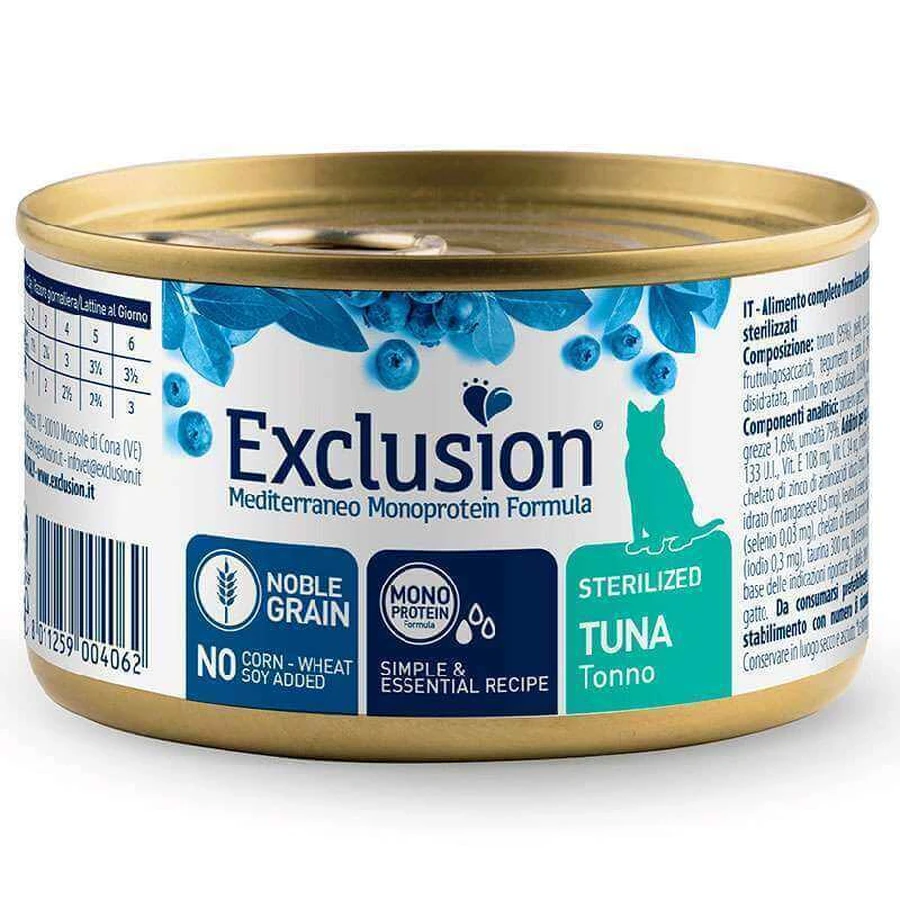 Exclusion Noble Grain Cat Sterilized Tuna - Консервированный монопротеиновый корм с тунцом для стерилизованных котов; 85 г: цены и характеристики