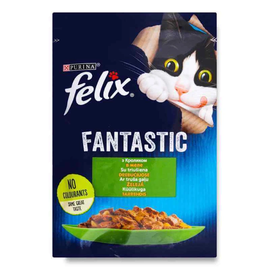 Felix (Фелікс) Fantastic - Вологий корм із кроликом для котів (шматочки в желе); 85 г: ціни та характеристики