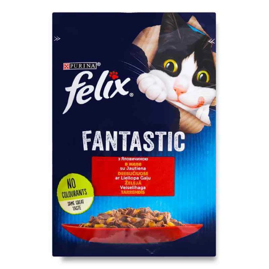 Felix (Феликс) Fantastic - Влажный корм с говядиной для котов (кусочки в желе); 85 г: цены и характеристики