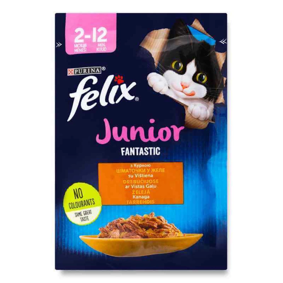 Felix (Фелікс) Junior Fantastic - Вологий корм із куркою для кошенят (шматочки в желе); 85 г: ціни та характеристики