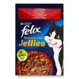 Felix (Фелікс) Sensations Jellies - Вологий корм із яловичиною та томатами для котів (шматочки в желе); 85 г
