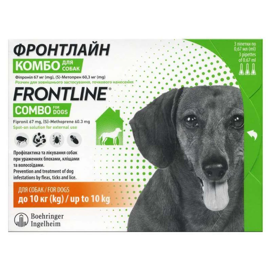 Frontline Combo (Фронтлайн Комбо) by Boehringer Ingelheim - Протипаразитарні краплі від бліх і кліщів для собак (1 піпетка); 2-10 кг New! Sale!: ціни та характеристики