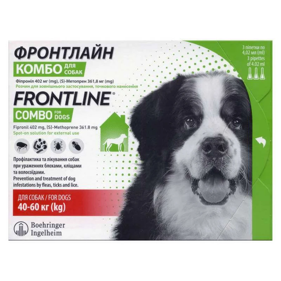Frontline Combo (Фронтлайн Комбо) by Boehringer Ingelheim - Протипаразитарні краплі від бліх і кліщів для собак (1 піпетка); 40-60 кг New!: ціни та характеристики
