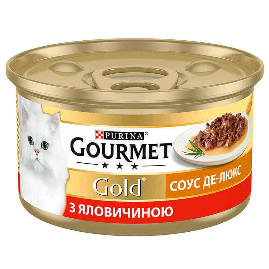 Gourmet (Гурме) Gold - Консервований корм Соус Де-Люкс з яловичиною для котів (шматочки в соусі); 85 г: ціни та характеристики