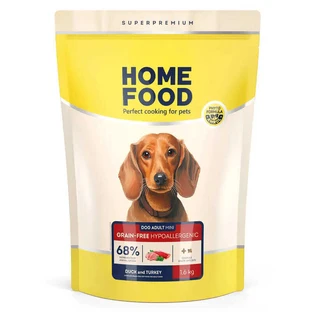 Home Food (Хоум Фуд) Adult Mini - Сухой беззерновой гипоаллергенный корм с уткой и индюшкой для собак малых пород; 1,6 кг