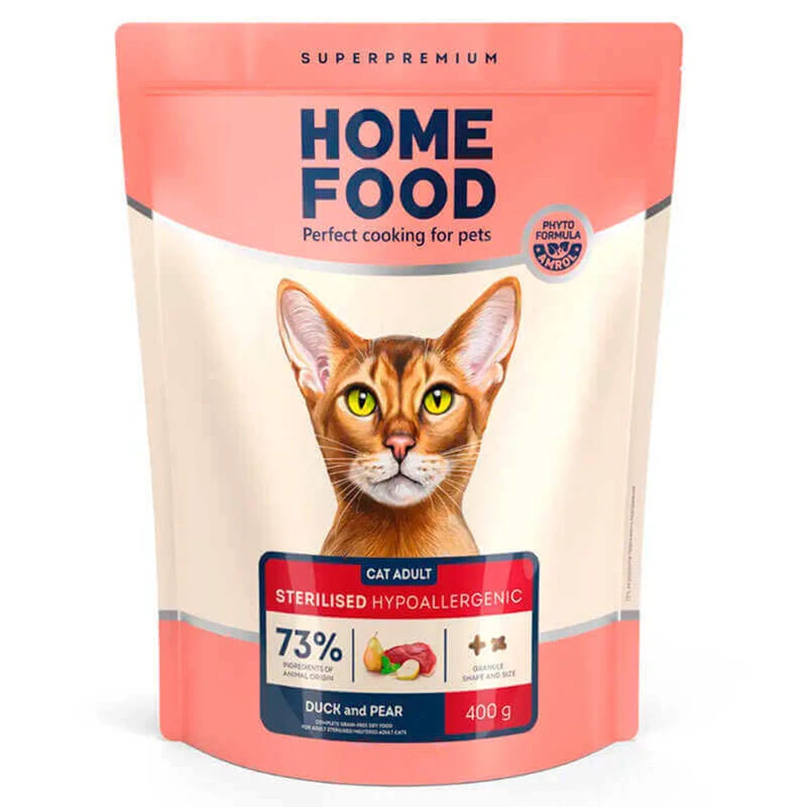 Home Food (Хоум Фуд) Grain-free Hypoallergenic - Сухий беззерновой корм з качкою та грушею для дорослих котів схильних до алергії; 400 г: ціни та характеристики