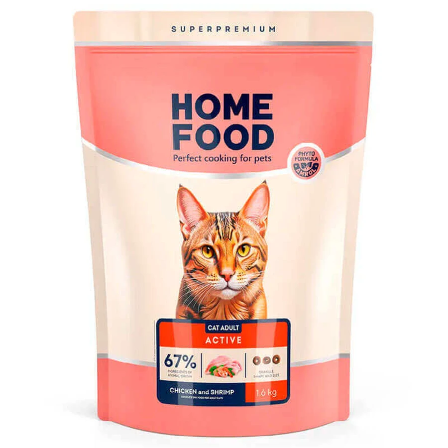 UAnimals Home Food (Хоум Фуд) Сухой корм «Курочка и креветка» для взрослых активных котов и кошек; 1,6 кг: цены и характеристики