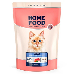 Home Food (Хоум Фуд) Сухий корм «Ягня і лосось» для дорослих котів з чутливим травленням; 1,6 кг