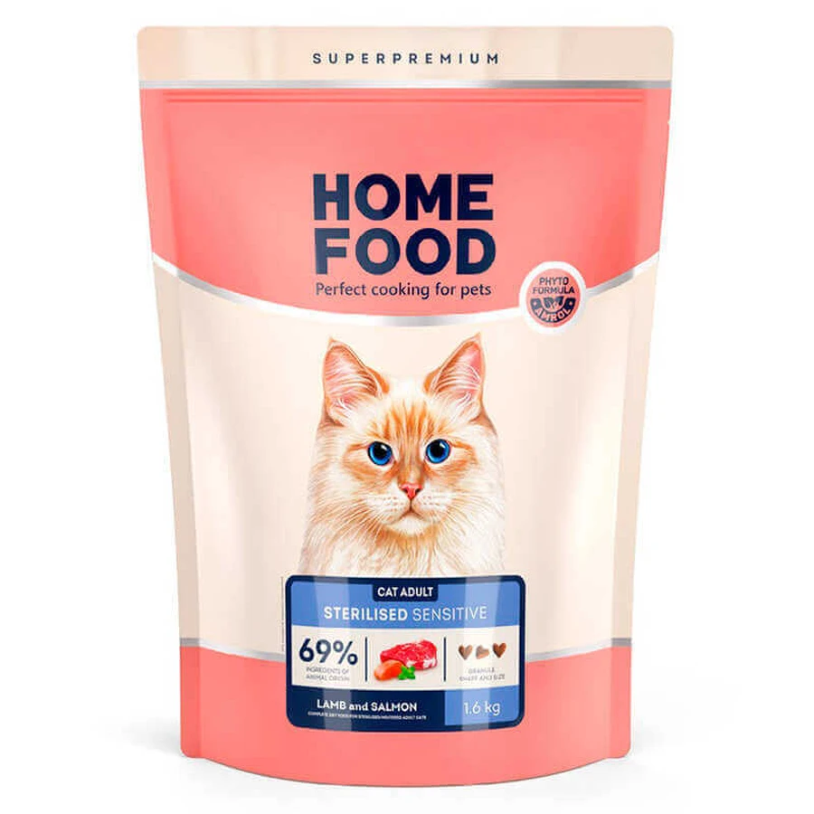 Home Food (Хоум Фуд) Сухий корм «Ягня і лосось» для дорослих котів з чутливим травленням; 1,6 кг: ціни та характеристики