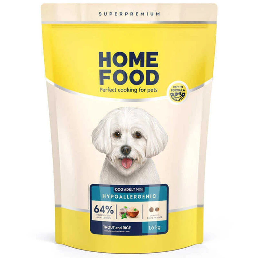 Home Food Hypoallergenic Adult Mini - Гипоаллергенный сухой корм с форелью и с рисом для взрослых собак мелких пород; 1,6 кг: цены и характеристики