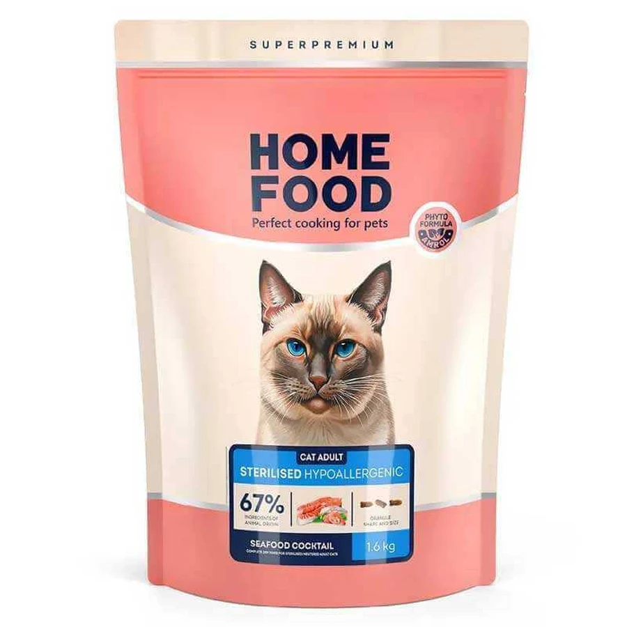 Home Food Hypoallergenic For sterilized - Гіпоалергенний сухий корм Морський коктейль для стерилізованих кішок та кастрованих котів; 1,6 кг: ціни та характеристики