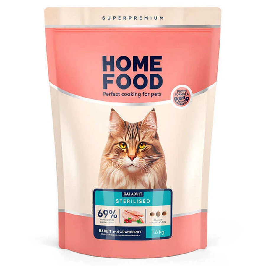 Home Food Sterilised/Neutered - Сухий корм з кроликом та журавлиною для стерилізованих кішок і кастрованих котів; 1,6 кг: ціни та характеристики