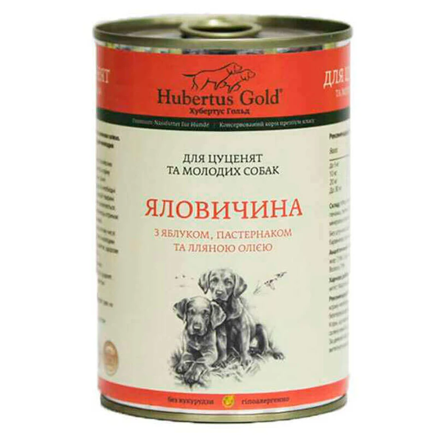Hubertus Gold (Хубертус Голд) - Консервированный корм Говядина с Яблоком и Пастернаком для щенков и молодых собак; 400 г: цены и характеристики