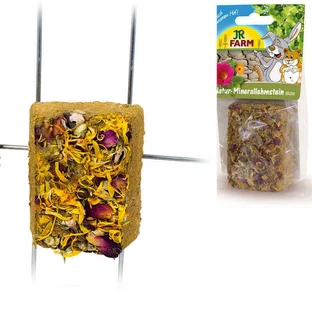 JR Farm (Джиер Фарм) Natural Mineral Adobe Herbs – Камінь мінеральний глиняний з квітами для всіх видів гризунів та карликових кроликів; 100 г