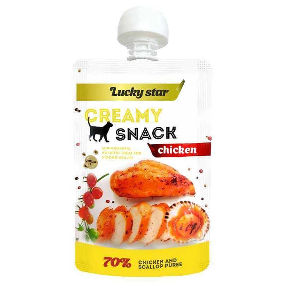 Lucky Star Creamy Snack Chicken - Ласощі Лагідне пюре з м'яса курки і морських гребінців для котів; 85 г: ціни та характеристики