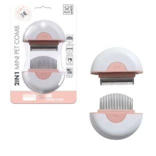 M-Pets (М-Петс) 2in1 Mini Pet Comb for long hair - Дешеддер 2 в 1 для удаления линяющей шерсти собак и кошек (для длинношерстных пород); 9х9х3 см (Розовый)