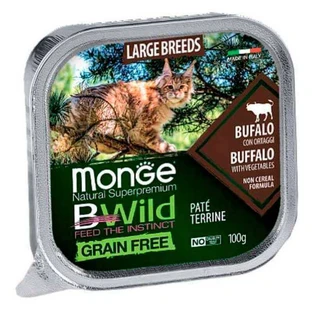 Monge BWild Grain Free Wet Buffalo Large Breeds - Консервированный беззерновой корм из мяса буйвола для котят и взрослых котов крупных пород (паштет); 100 г
