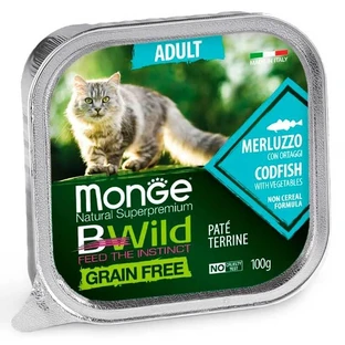Monge BWild Grain Free Wet Cod Fish Adult Cat - Консервированный беззерновой корм из трески для взрослых кошек (паштет); 100 г