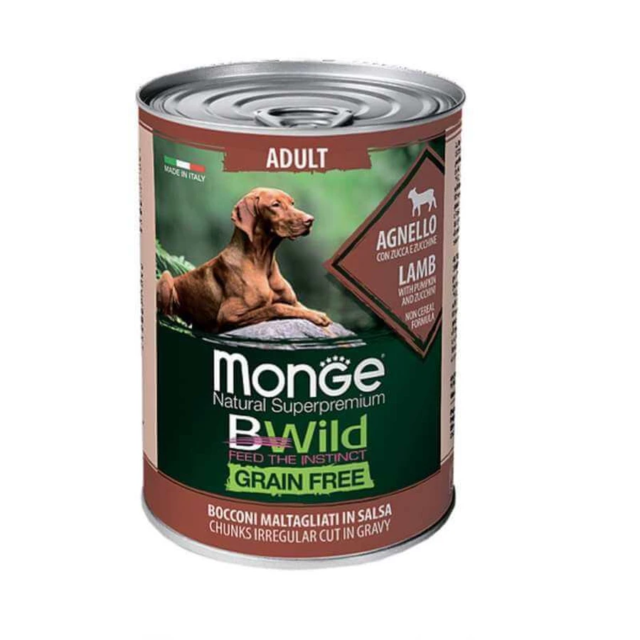Monge BWild Grain Free Wet Lamb Adult - Консервированный корм из ягненка с тыквой и кабачками для собак различных пород (кусочки в соусе); 400 г: цены и характеристики