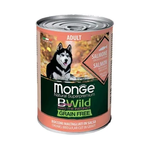 Monge BWild Grain Free Wet Salmon Adult - Консервированный корм из лосося с тыквой и кабачками для собак всех пород (кусочки в соусе); 400 г