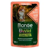 Monge BWild Grain Free Wet Salmon with Shrimp Sterilized Adult Cat - Вологий беззерновий корм із лосося та креветок для стерилізованих котів (шматочки в соусі); 85 г