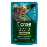 Monge BWild Grain Free Wet Tuna with Shrimp Sterilized Adult Cat - Вологий беззерновий корм з тунця та креветок для стерилізованих котів (шматочки в соусі); 85 г