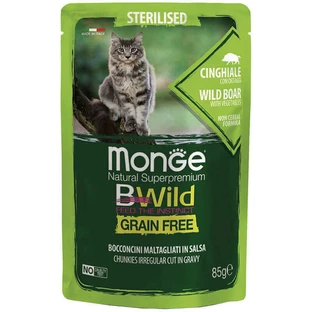 Monge BWild Grain Free Wet Wild Boar Sterilized Adult Cat - Влажный беззерновой корм из мяса дикого кабана для стерилизованных кошек (кусочки в соусе); 85 г