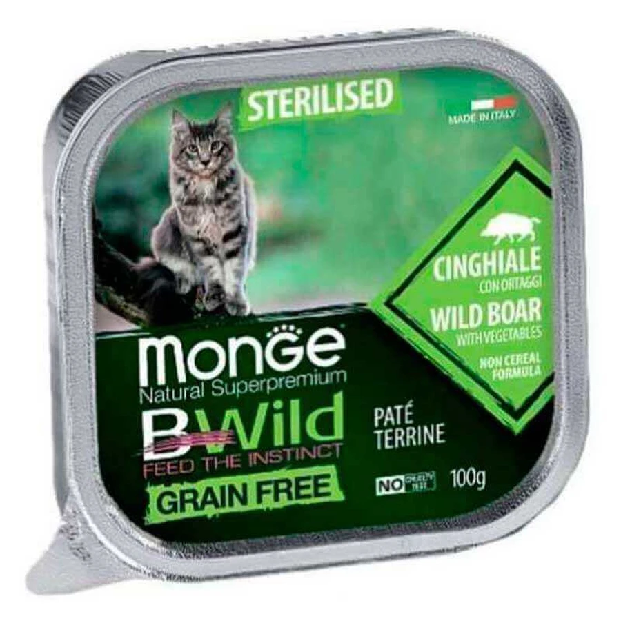 Monge BWild Grain Free Wet Wild Boar Sterilized Cat - Консервированный беззерновой корм из мяса дикого кабана для стерилизованных кошек (паштет); 100 г: цены и характеристики