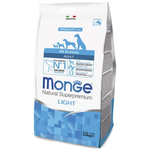 Monge DOG All breeds Adult Light - Низькокалорійний корм з лососем і рисом для дорослих собак всіх порід; 2,5 кг