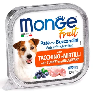 Monge DOG FRUIT - Ніжний паштет з м'ясом індички і чорницею для собак; 100 г