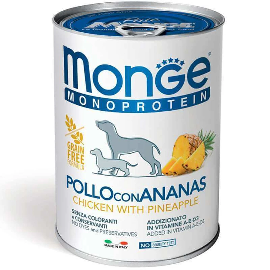 Monge Dog Monoprotein Fruit Chicken with Pineapple – Монопротеїновий паштет з куркою і ананасом для собак всіх порід; 400 г: ціни та характеристики