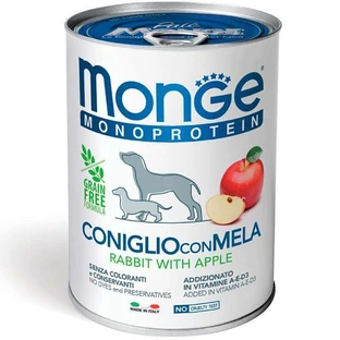 Monge Dog Monoprotein Fruit Rabbit with Apple – Монопротеиновый паштет с кроликом и яблоком для собак всех пород; 400 г