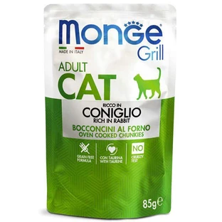 Monge Grill Adult Cat Rabbit – Консервований корм із кроликом для дорослих котів (шматочки в желе); 85 г