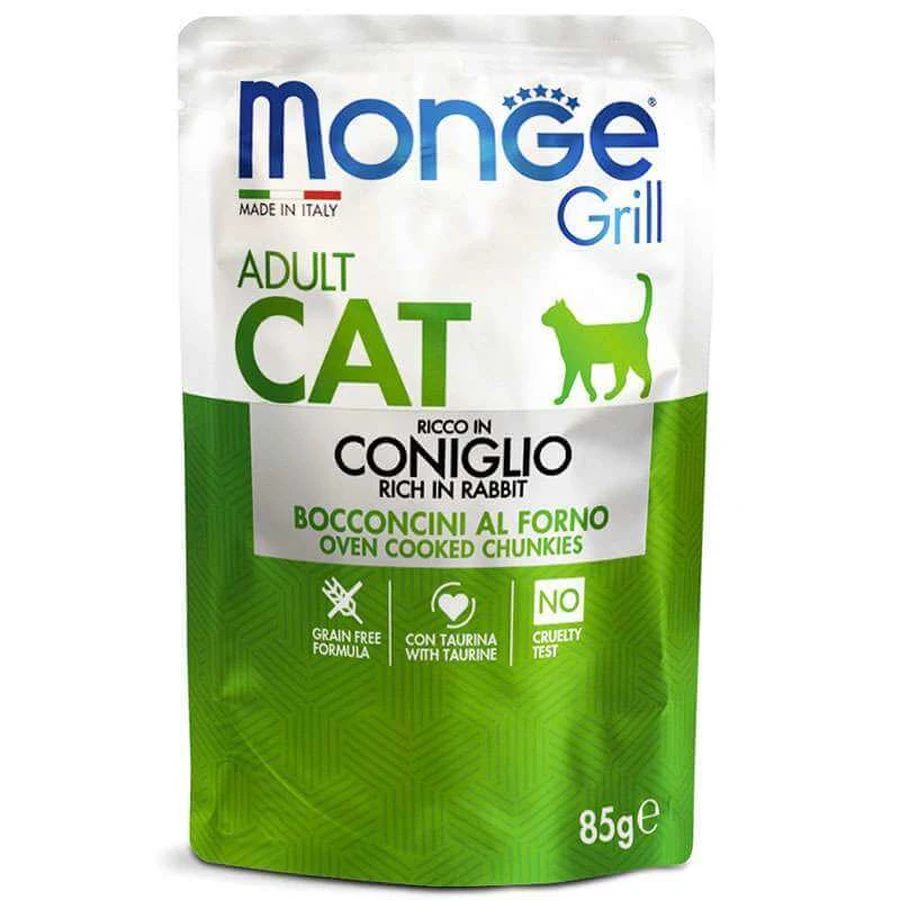 Monge Grill Adult Cat Rabbit – Консервований корм із кроликом для дорослих котів (шматочки в желе); 85 г: ціни та характеристики