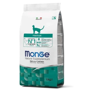 Monge Hairball Rich in Chicken - Сухой корм с курицей для выведения комочков шерсти для кошек; 1,5 кг