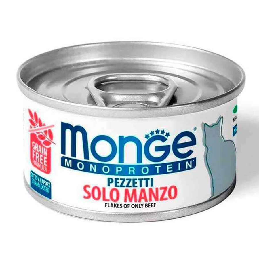 Monge Monoprotein Solo Manzo - Монопротеїнові м'ясні пластівці з яловичини для дорослих котів усіх порід; 80 г: ціни та характеристики