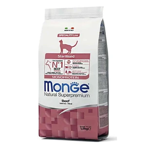 Monge Monoprotein Sterilised Cat Beef – Сухий монопротеїновий корм з яловичиною для стерилізованих котів і кішок; 1,5 кг