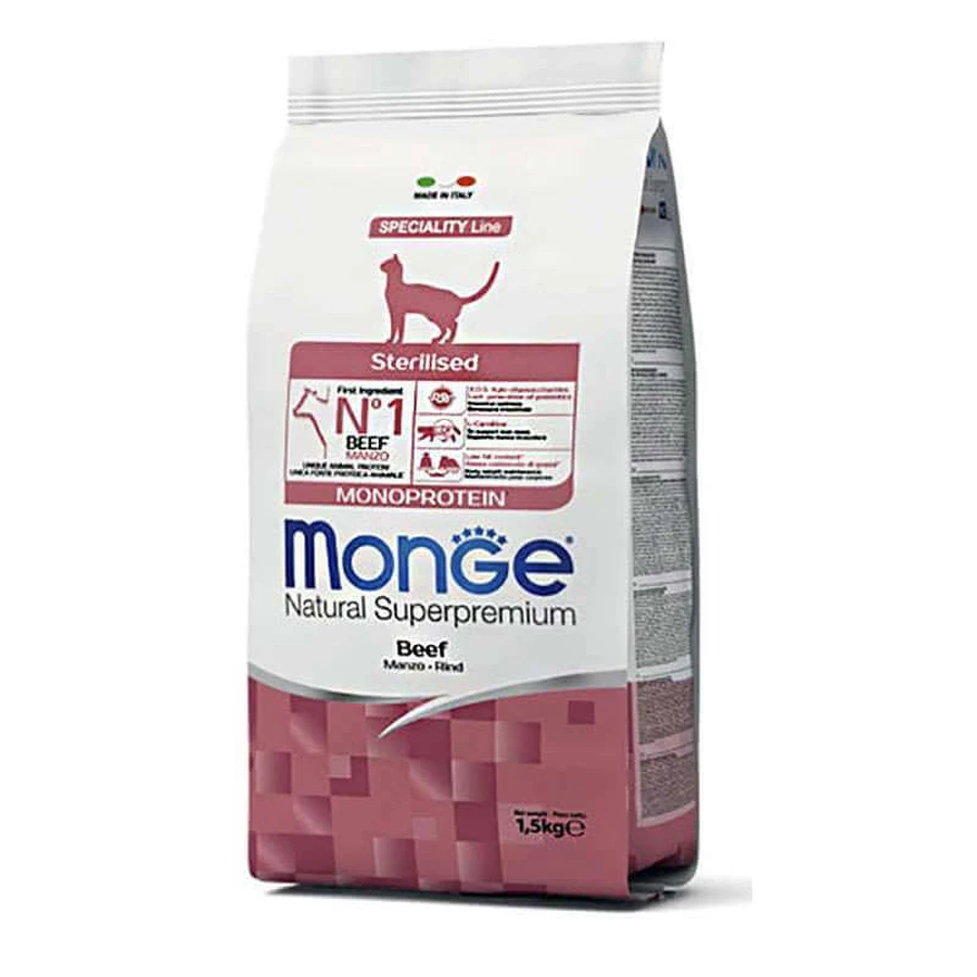 Monge Monoprotein Sterilised Cat Beef – Сухий монопротеїновий корм з яловичиною для стерилізованих котів і кішок; 1,5 кг: ціни та характеристики