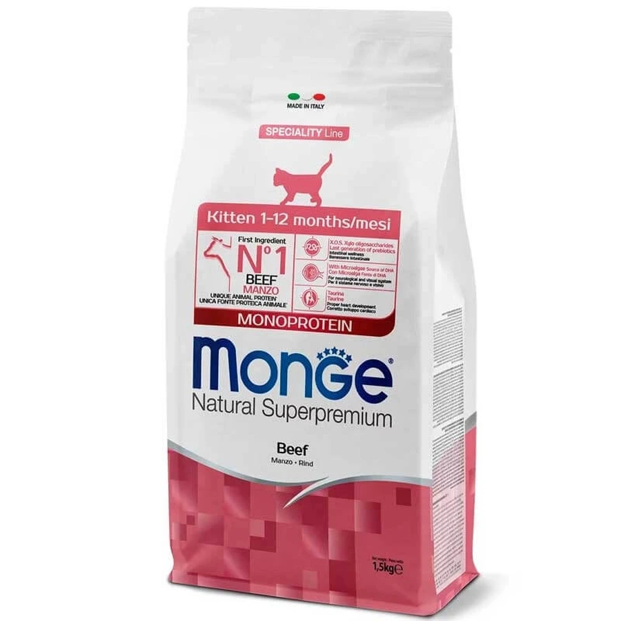 Monge Natural Superpremium Monoprotein Kitten Beef - Сухой монопротеиновый корм с говядиной для котят всех пород; 1,5 кг: цены и характеристики
