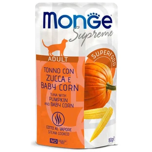 Monge Supreme Adult - Вологий корм з тунцем, гарбузом та молодою кукурудзою для дорослих котів; 80 г