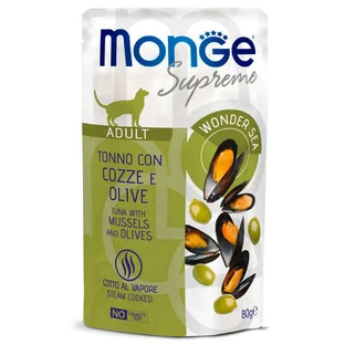 Monge Supreme Adult - Влажный корм с тунцом, мидиями и оливками для взрослых котов; 80 г