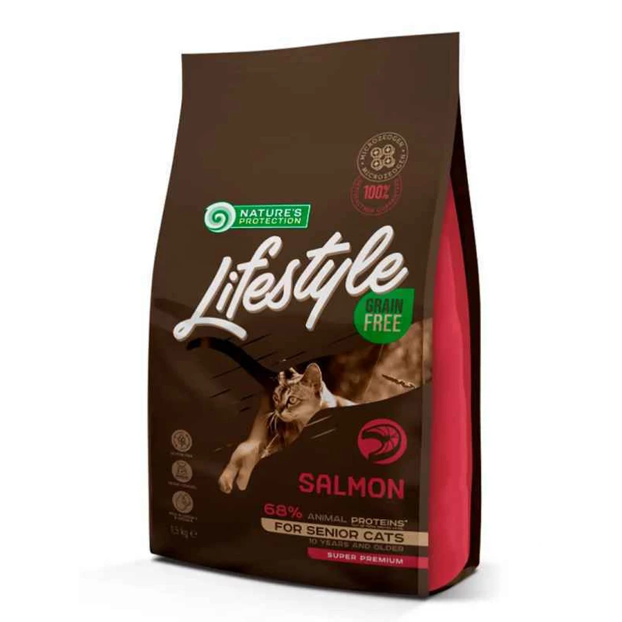 Nature's Protection Lifestyle Grain Free Salmon Senior Cats – Сухий беззерновий корм з лососем для котів похилого віку; 1,5 кг: ціни та характеристики