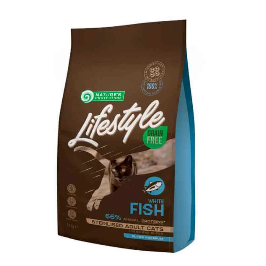 Nature's Protection Lifestyle Grain Free White Fish Sterilised Adult Cat - Сухий беззерновой корм з білою рибою для стерілізованих дорослих кішок; 1,5 кг: ціни та характеристики