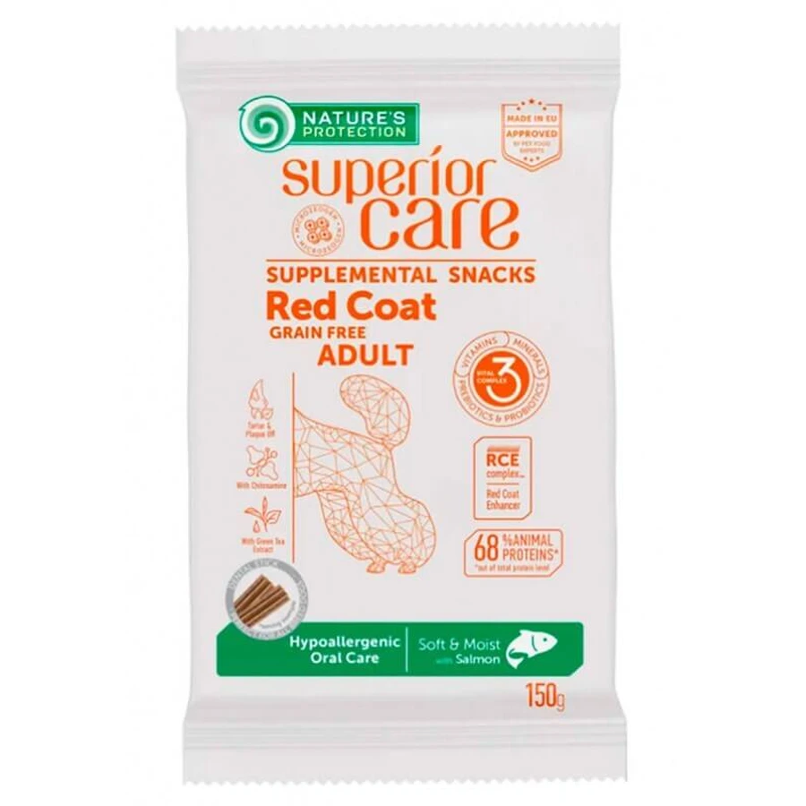 Nature's Protection Superior Care Red Coat Hypoallergenic Oral Care – Беззернові ласощі с лососем для собак з рудим кольором шерсті; 150 г: ціни та характеристики