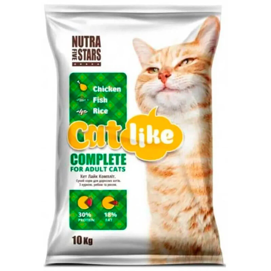 Nutra Five Stars (Нутра Файв Старс) Catlike Complete - Сухий корм з куркою, рибою та рисом для дорослих котів; 10 кг: ціни та характеристики