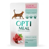 OptiMeal Adult Cats Veal in Cranberry sauce – Консервований корм з телятиною у журавлинному соусі для дорослих котів (шматочки у соусі); 85 г