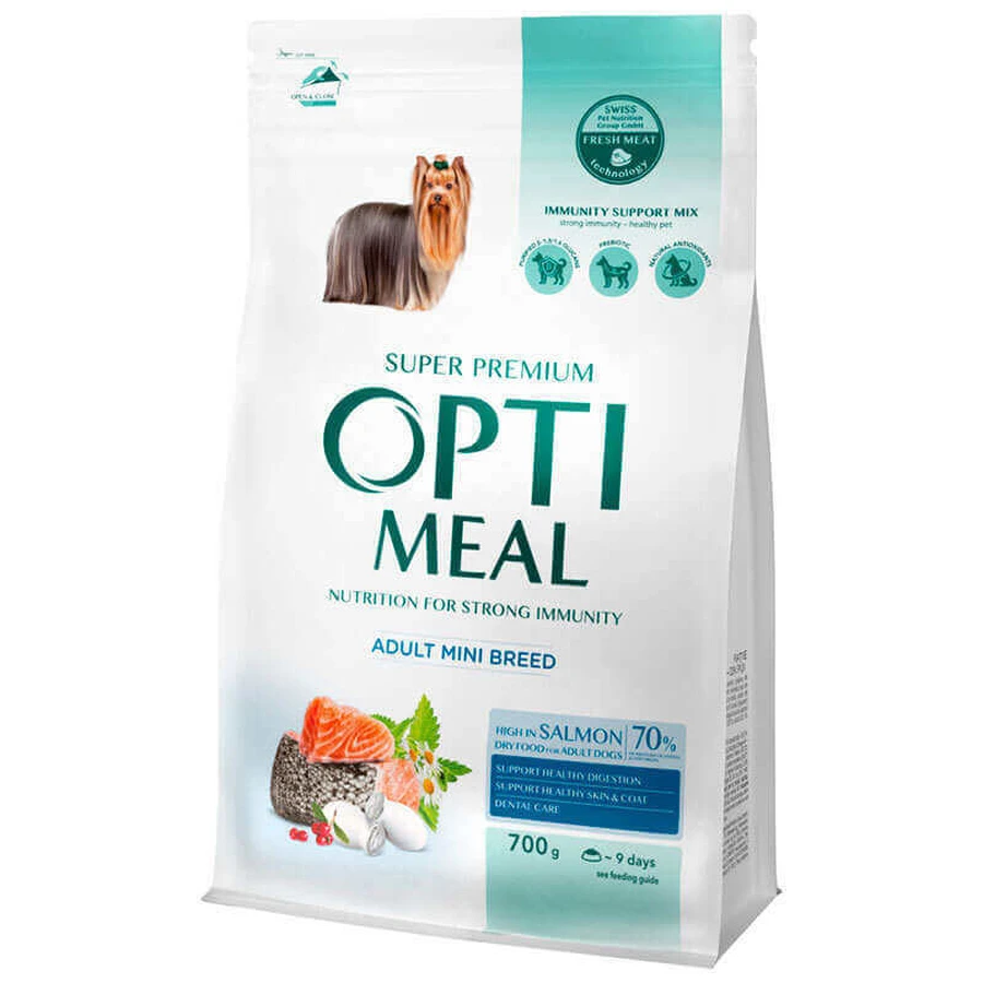 OptiMeal Complete Dry Pet Food High in Salmon – Сухий корм з високим вмістом лосося для дорослих собак малих порід; 700 г: ціни та характеристики